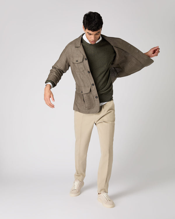 N.Peal Men's Linen Jacket Khaki Green