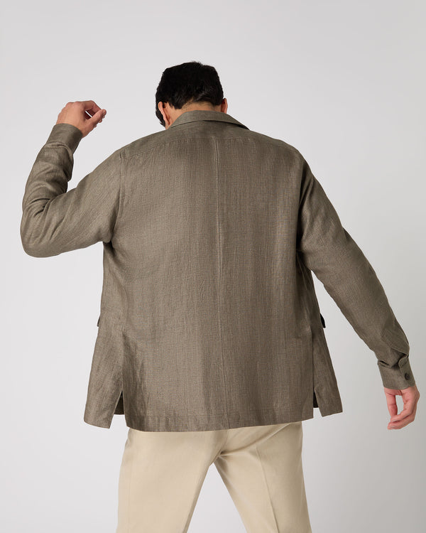 N.Peal Men's Linen Jacket Khaki Green