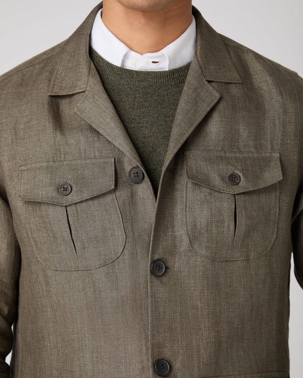 Men's Linen Jacket Khaki Green