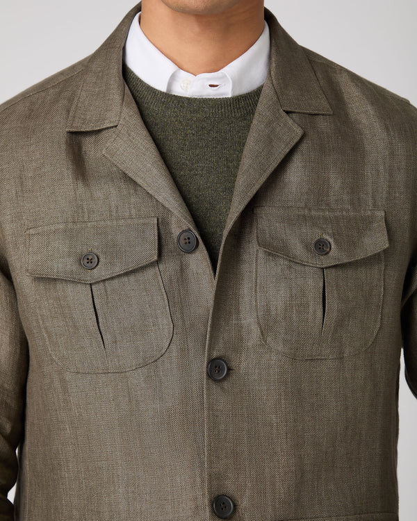 N.Peal Men's Linen Jacket Khaki Green