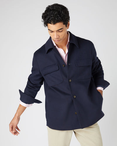 N.Peal Men's Scala Cashmere Overshirt Navy Blue