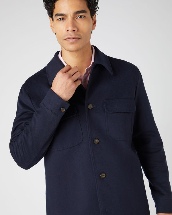 N.Peal Men's Scala Cashmere Overshirt Navy Blue