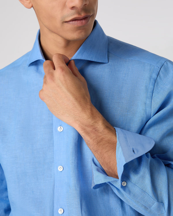 N.Peal Men's Cannes Linen Shirt Blue