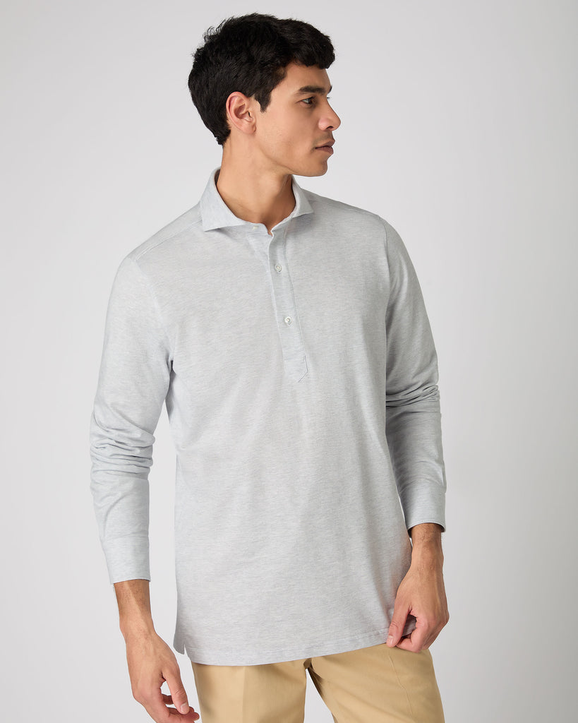 Men's Cotton Cashmere Polo Shirt Light Grey | N.Peal