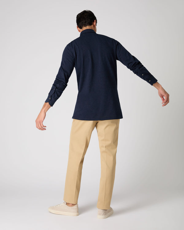 Men's Antibes Cotton Cashmere Polo Shirt Navy Blue