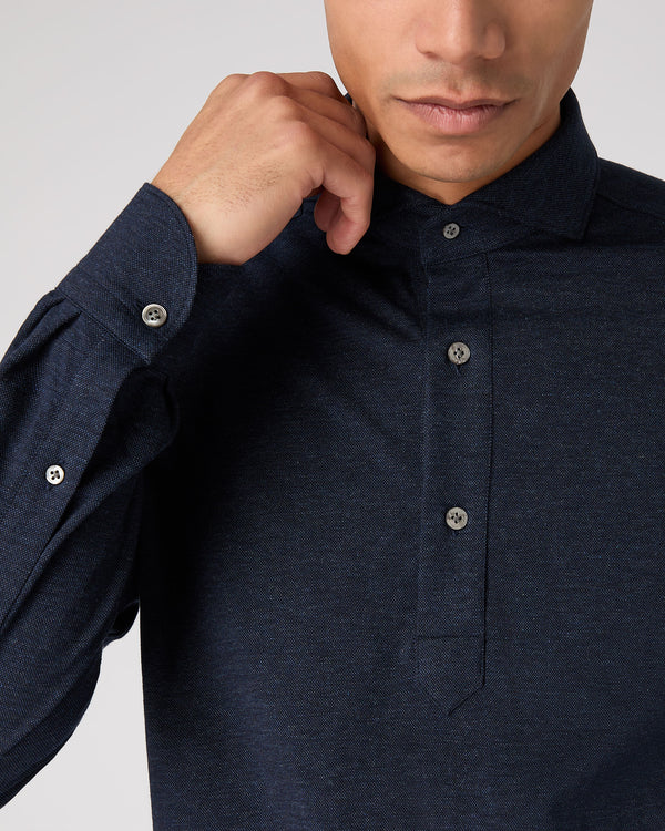 Men's Antibes Cotton Cashmere Polo Shirt Navy Blue