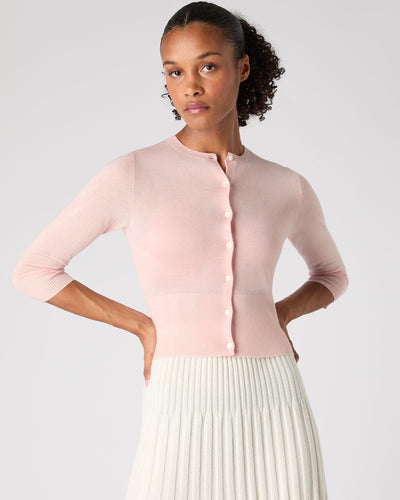 N.Peal Women's Darcie Superfine Cashmere Cropped Cardigan Blush Pink