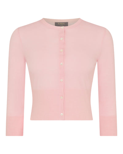 N.Peal Women's Darcie Superfine Cashmere Cropped Cardigan Blush Pink