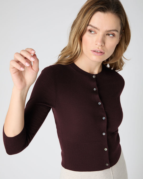 Women's Superfine Cashmere Cropped Cardigan Clove Brown | N.Peal