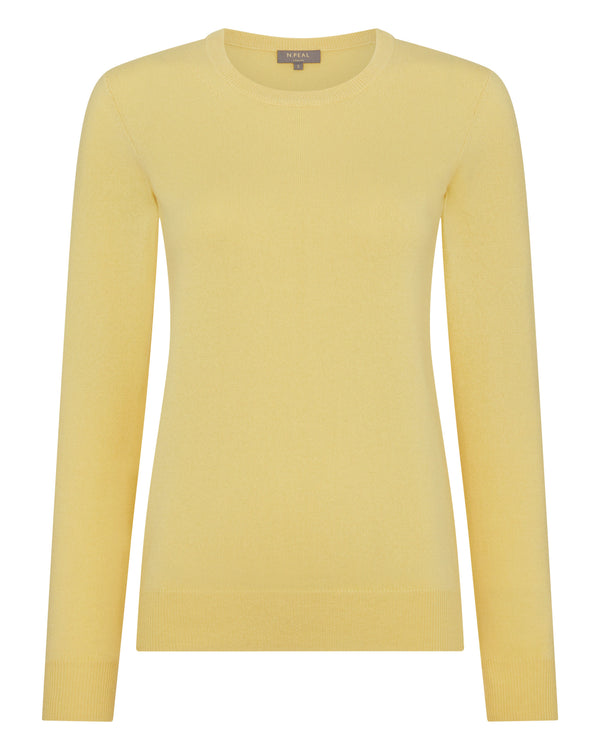 N.Peal Women's Evie Classic Round Neck Cashmere Jumper Citrine Yellow