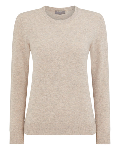 N.Peal Women's Evie Classic Round Neck Cashmere Jumper Oatmeal Brown