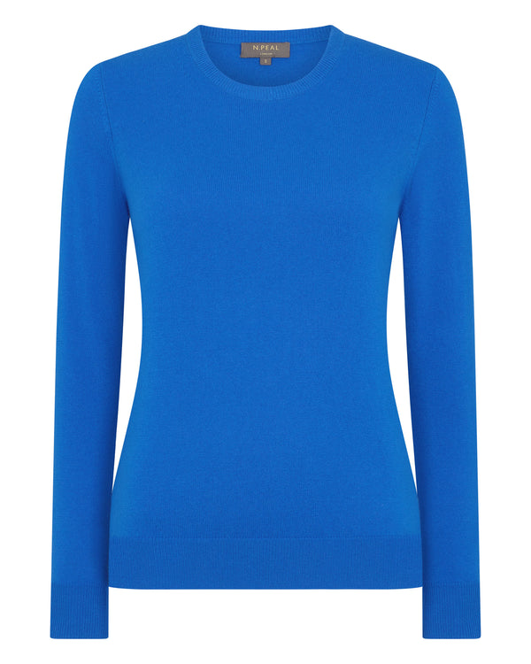 N.Peal Women's Evie Classic Round Neck Cashmere Jumper Sonic Blue