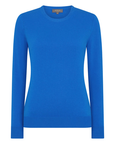 N.Peal Women's Evie Classic Round Neck Cashmere Jumper Sonic Blue
