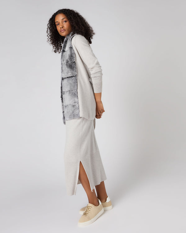 N.Peal Women's Lola Fur Placket Cashmere Gilet Pebble Grey