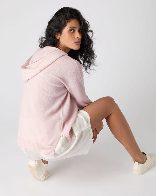 N.Peal Women's Maya Metal Trim Cashmere Hoodie Quartz Pink