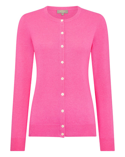 N.Peal Women's Olivia Round Neck Cashmere Cardigan Vibrant Pink