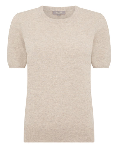 N.Peal Women's Milly Classic Cashmere T-Shirt Oatmeal Brown