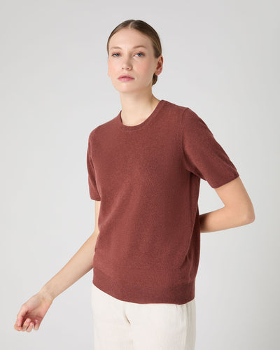 N.Peal Women's Milly Classic Cashmere T-Shirt Terracotta Brown