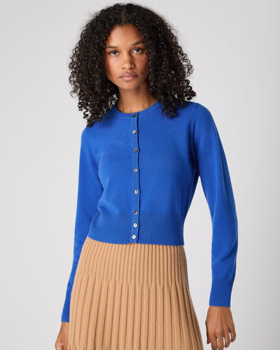 N.Peal Women's Ivy Cropped Cashmere Cardigan Sonic Blue