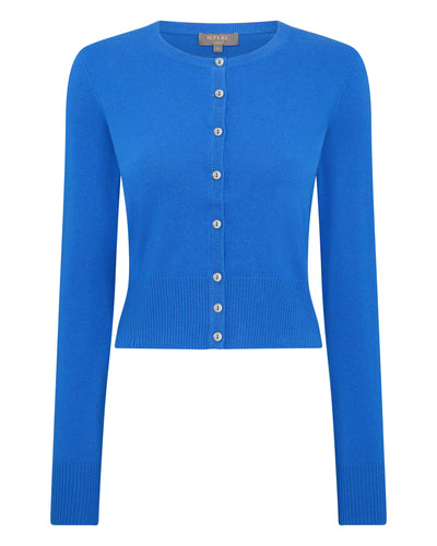 N.Peal Women's Ivy Cropped Cashmere Cardigan Sonic Blue