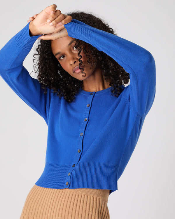 N.Peal Women's Ivy Cropped Cashmere Cardigan Sonic Blue