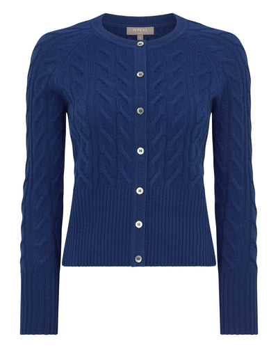 N.Peal Women's Myla Cable Cashmere Cardigan French Blue