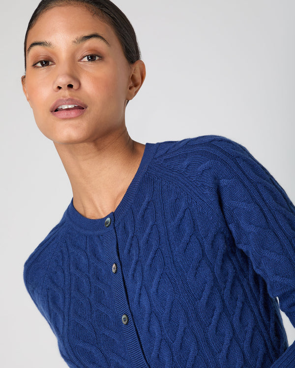 Women's Cable Cashmere Cardigan French Blue | N.Peal