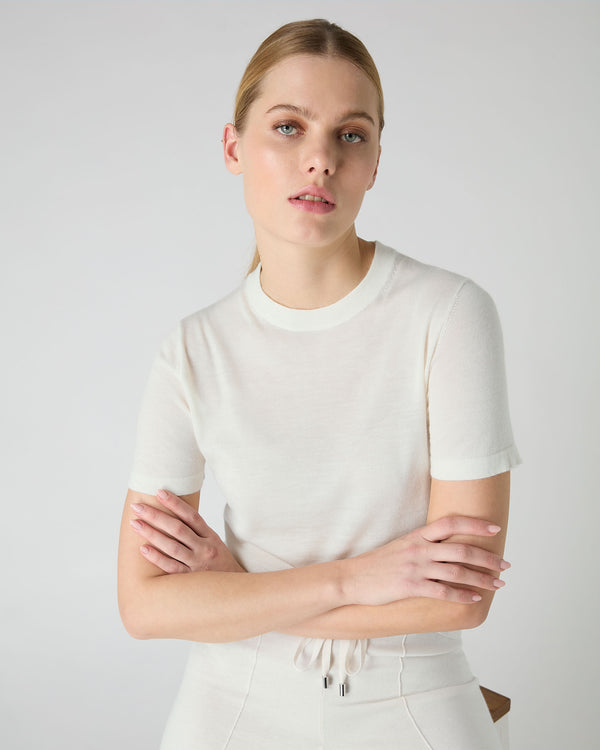 N.Peal Women's Isla Superfine Cashmere T-Shirt New Ivory White