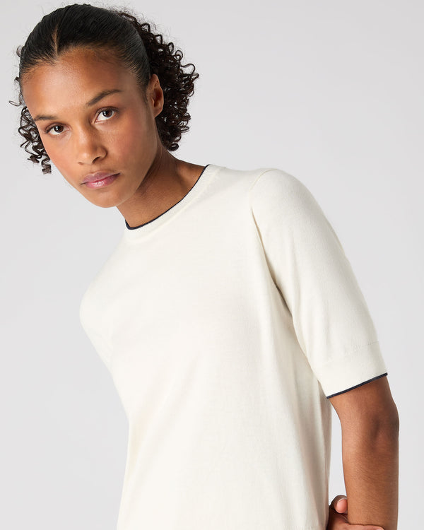 N.Peal Women's Cotton Cashmere T-Shirt New Ivory White