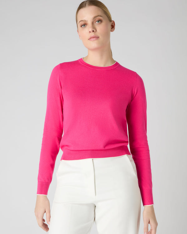 N.Peal Women's Cotton Cashmere Round Neck Jumper Crush Pink