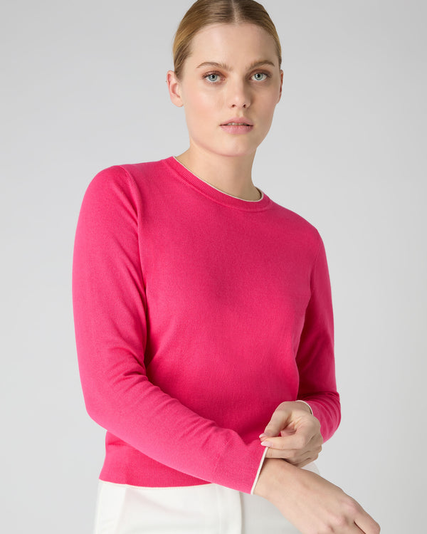 N.Peal Women's Cotton Cashmere Round Neck Jumper Crush Pink