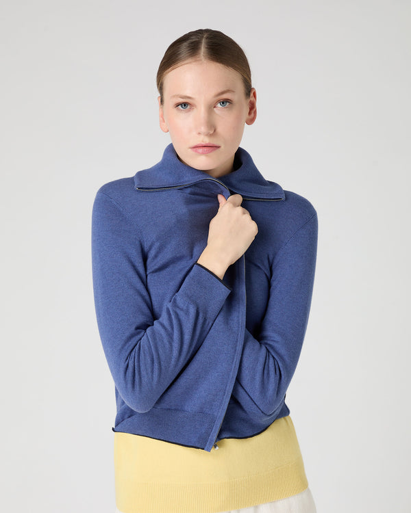 N.Peal Women's Cotton Cashmere Full Zip Jumper Denim Blue