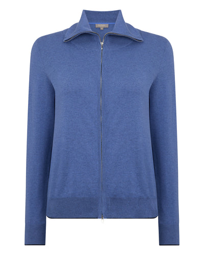 N.Peal Women's Cotton Cashmere Full Zip Jumper Denim Blue