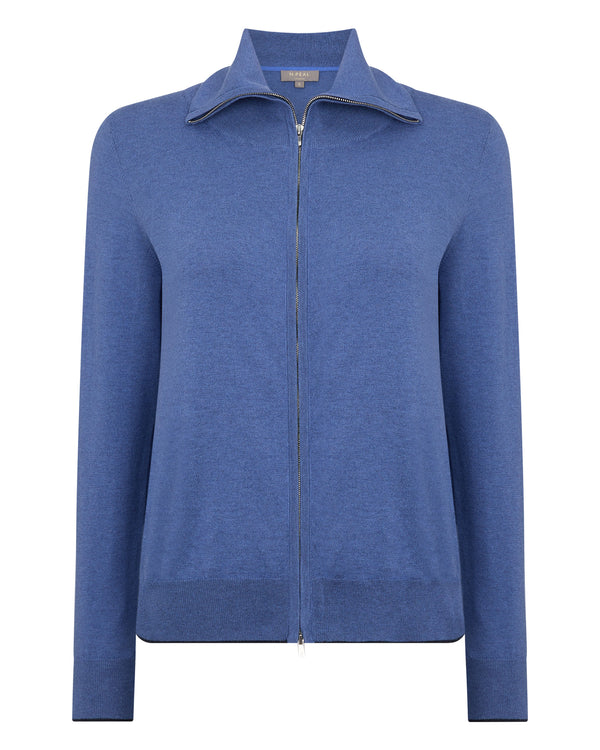 N.Peal Women's Cotton Cashmere Full Zip Jumper Denim Blue