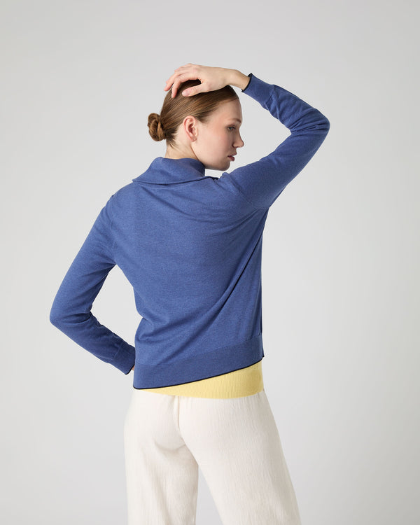N.Peal Women's Cotton Cashmere Full Zip Jumper Denim Blue