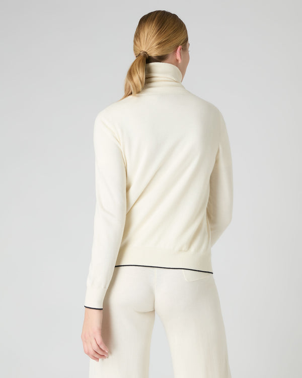 N.Peal Women's Cotton Cashmere Full Zip Jumper New Ivory White