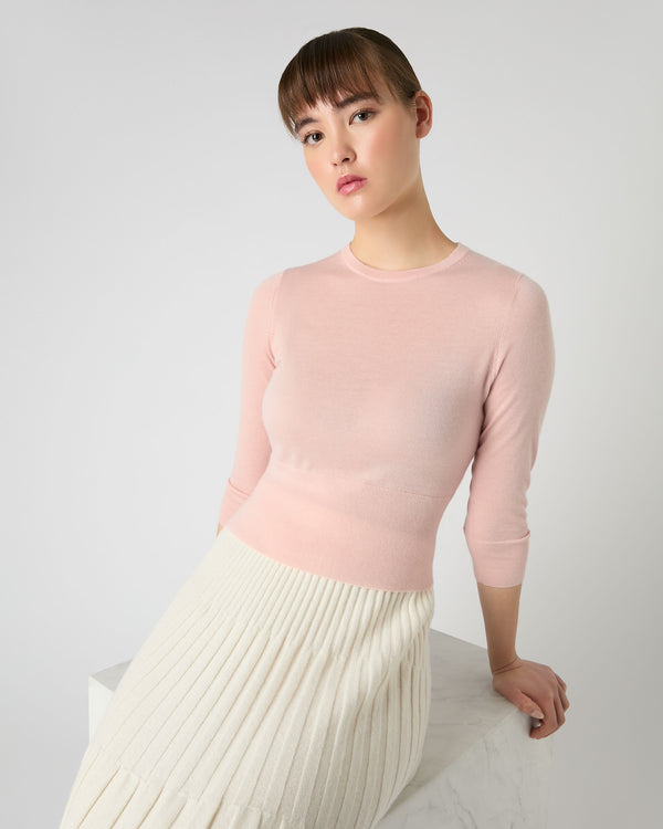 N.Peal Women's Superfine Cashmere Crop Jumper Blush Pink