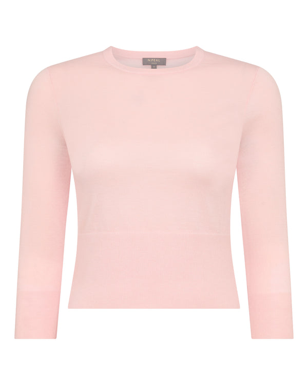 N.Peal Women's Superfine Cashmere Crop Jumper Blush Pink