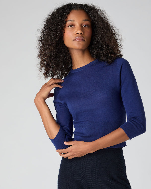 N.Peal Women's Superfine Cashmere Crop Jumper Indigo Blue