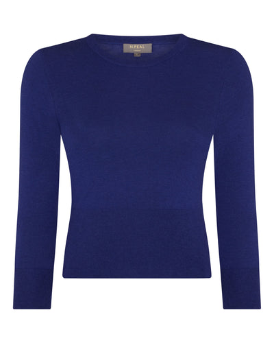 N.Peal Women's Superfine Cashmere Crop Jumper Indigo Blue