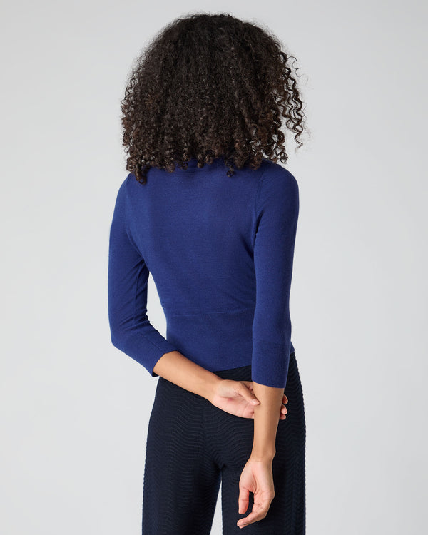 N.Peal Women's Superfine Cashmere Crop Jumper Indigo Blue