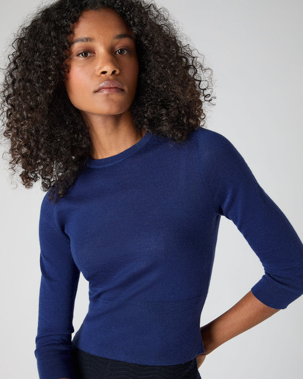 N.Peal Women's Superfine Cashmere Crop Jumper Indigo Blue