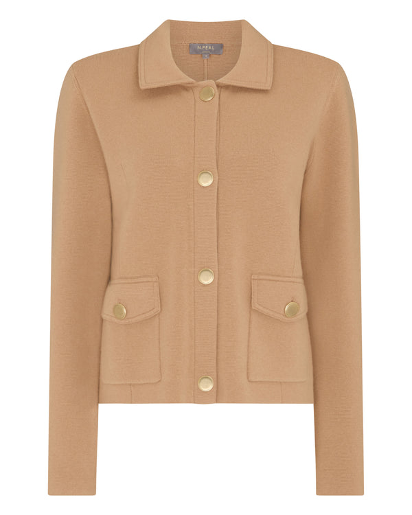 N.Peal Women's Collared Milano Cashmere Jacket Sahara Brown