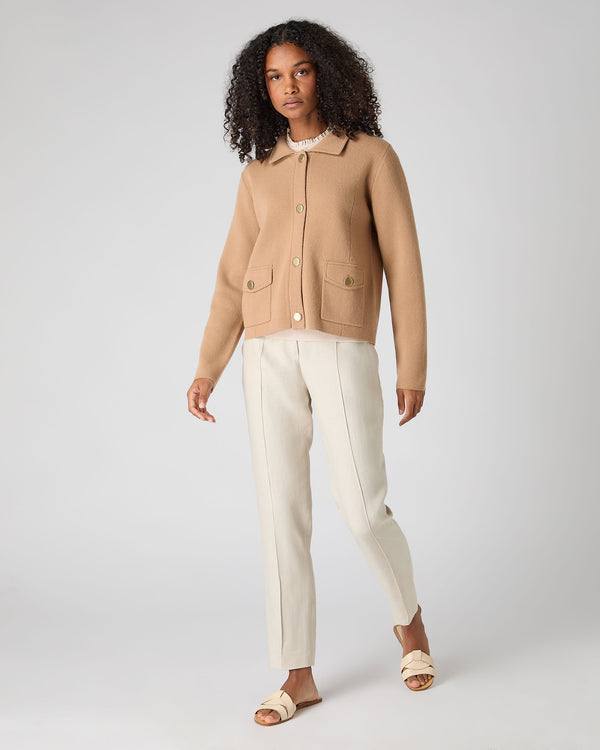 N.Peal Women's Collared Milano Cashmere Jacket Sahara Brown