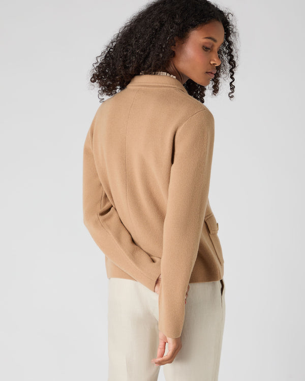 N.Peal Women's Collared Milano Cashmere Jacket Sahara Brown