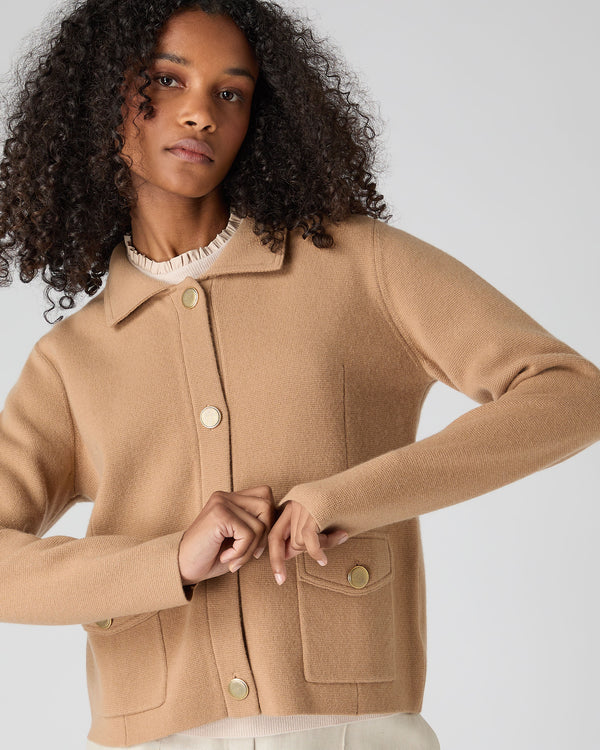 N.Peal Women's Collared Milano Cashmere Jacket Sahara Brown