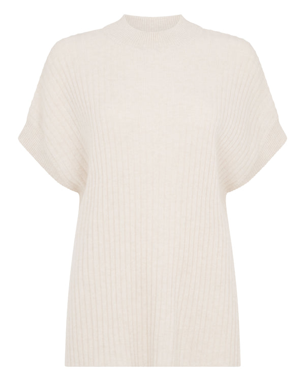 N.Peal Women's Rib Cashmere Poncho Ecru White