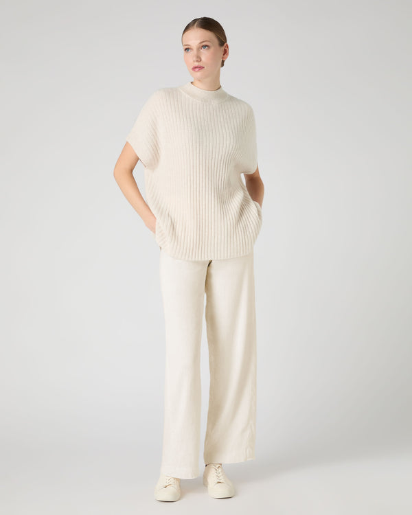 N.Peal Women's Rib Cashmere Poncho Ecru White