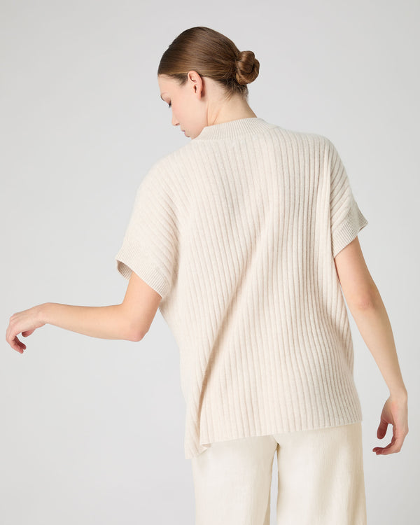 N.Peal Women's Rib Cashmere Poncho Ecru White