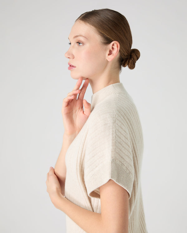 N.Peal Women's Rib Cashmere Poncho Ecru White